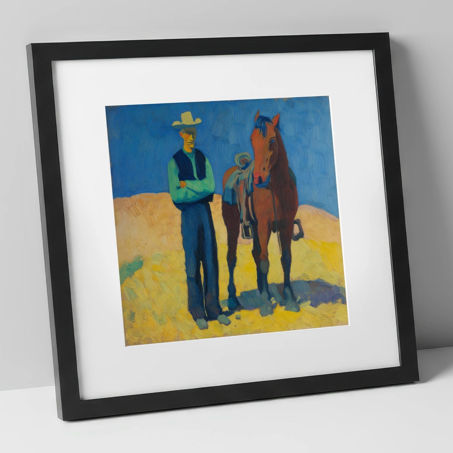 High Noon Shadows western horse art print in black frame