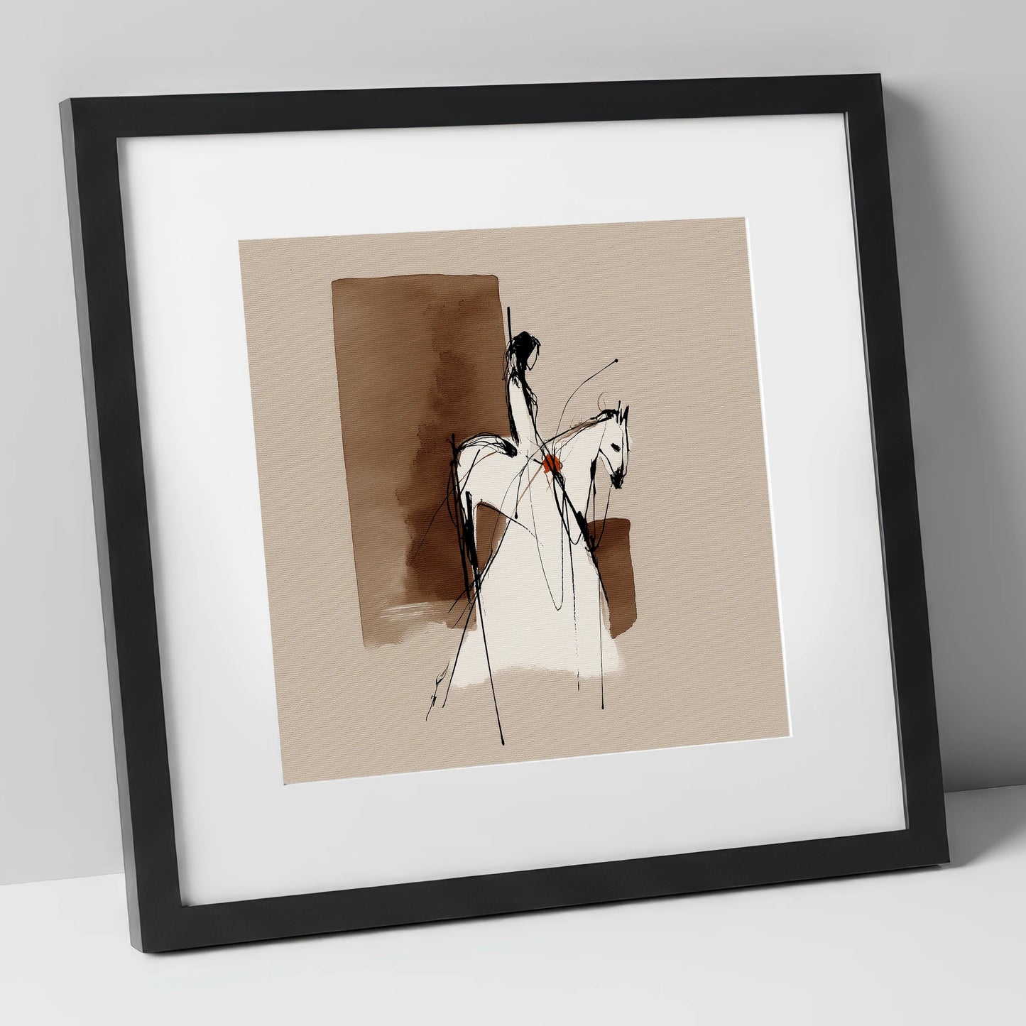 Sepia Rider Silhouette horse & rider art print in black frame