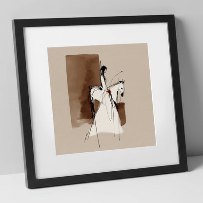Sepia Rider Silhouette horse & rider art print in black frame