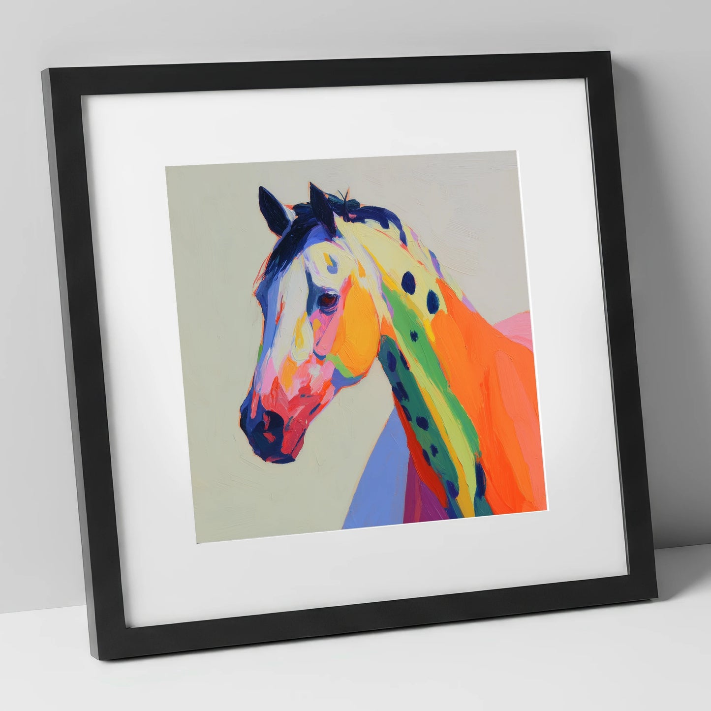 Vibrant Appaloosa Spirit horse breed art print in black frame