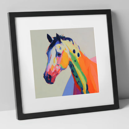 Vibrant Appaloosa Spirit horse breed art print in black frame