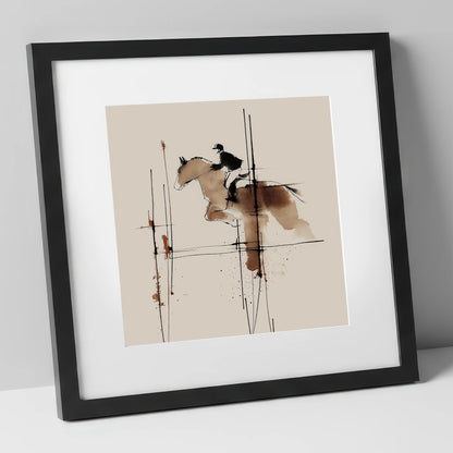 The Instant of Ascent show jumping horse art print in black frame