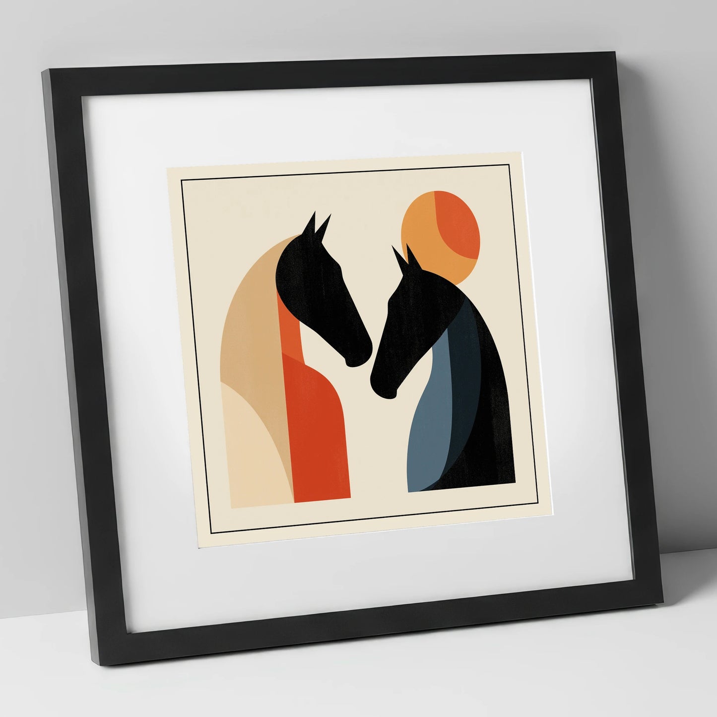 Geometric Equine Greeting horse portrait art print in black frame