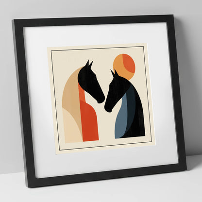 Geometric Equine Greeting horse portrait art print in black frame