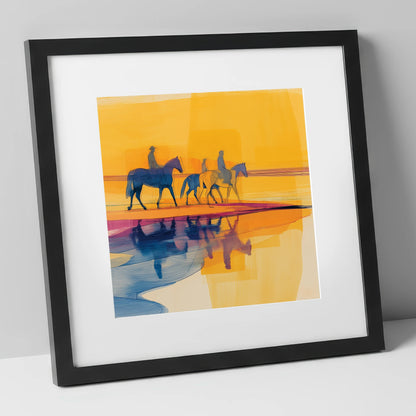 Golden Horizon Hack horse landscape art print in black frame