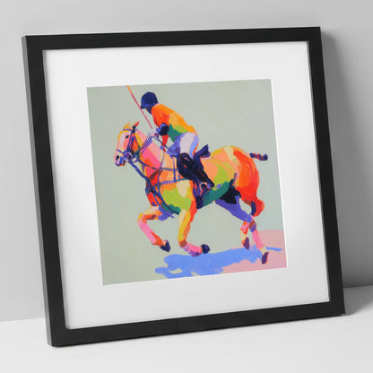 Technicolour Polo Stride polo horse art print in black frame