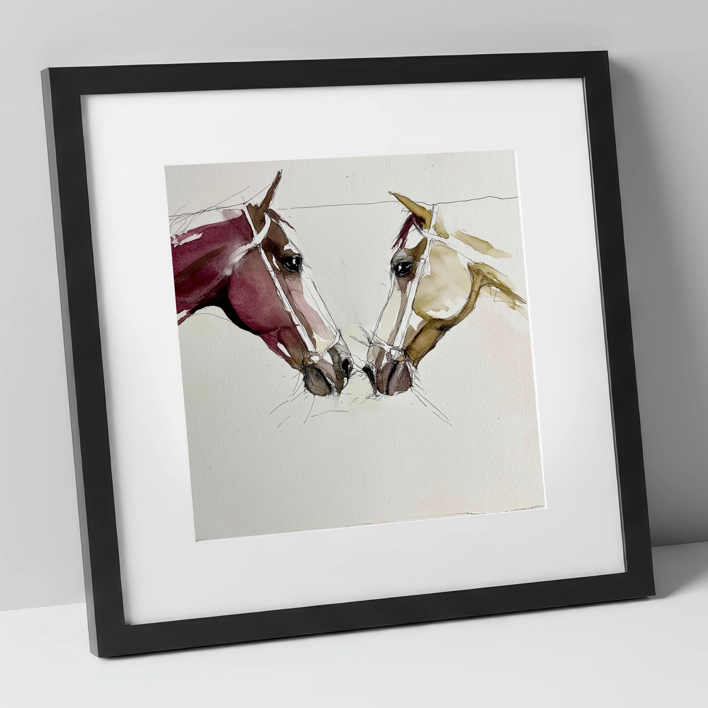 Kindred Spirits horse portrait art print in black frame