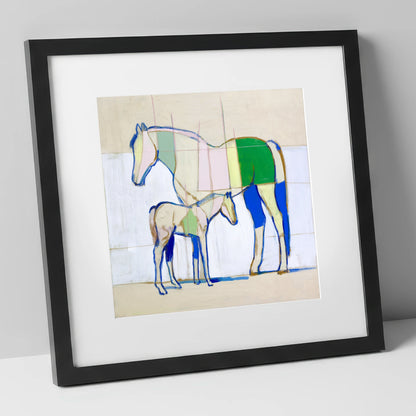 Structural Equine Harmony mare & foal art print in black frame