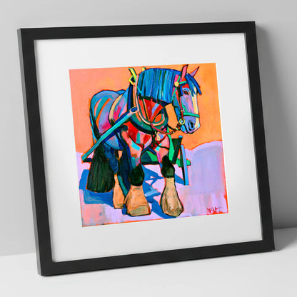Vibrant Blue Heavy Horse horse breed art print in black frame