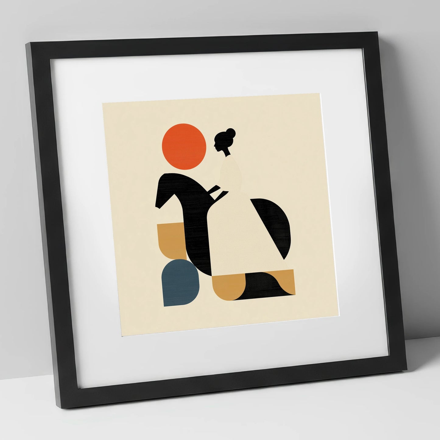 Structured Equestrian Harmony horse & rider art print in black frame