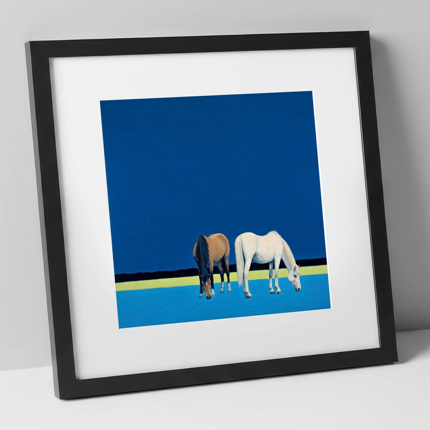 Cobalt Pastures horse landscape art print in black frame