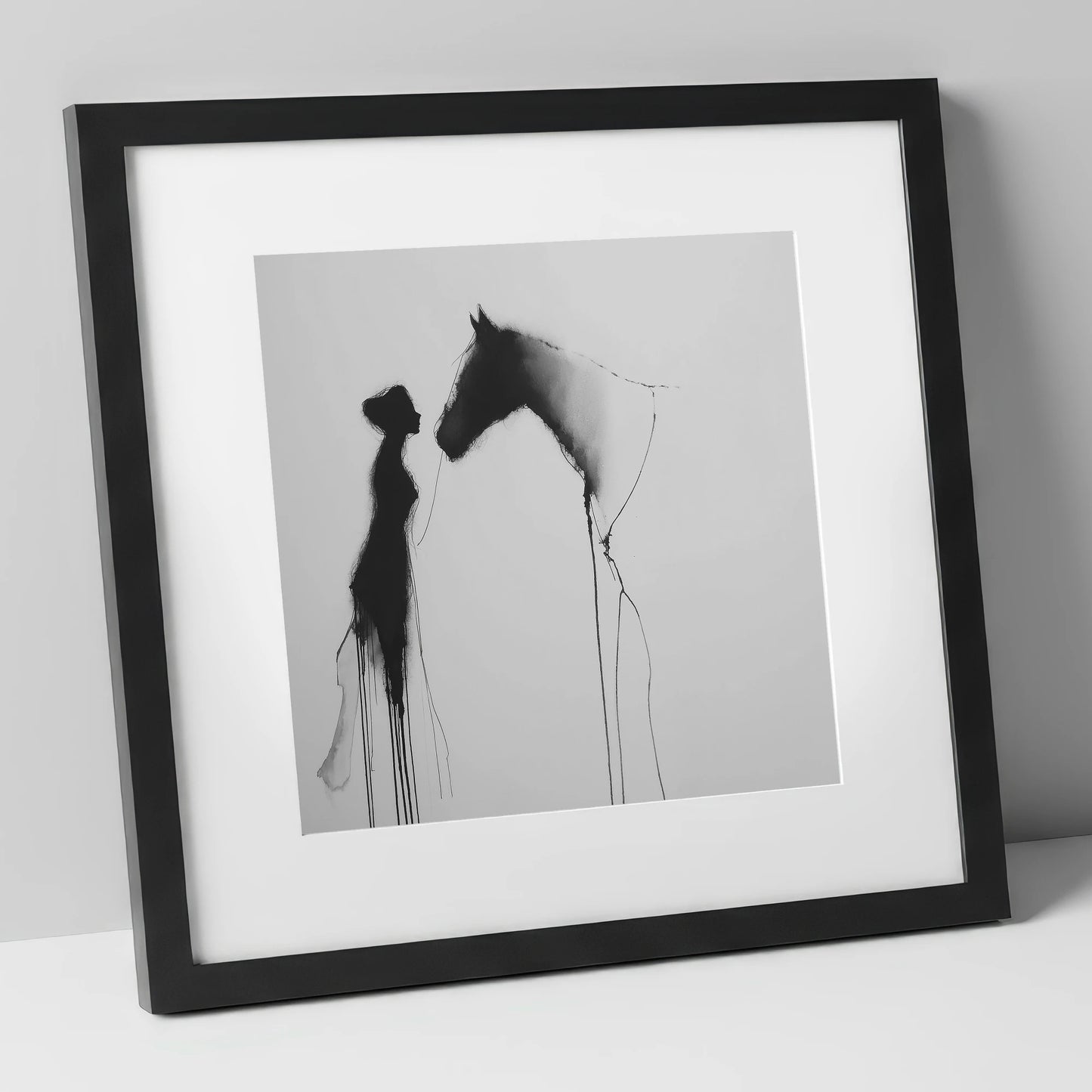 The Unspoken Bond horse & rider art print in black frame