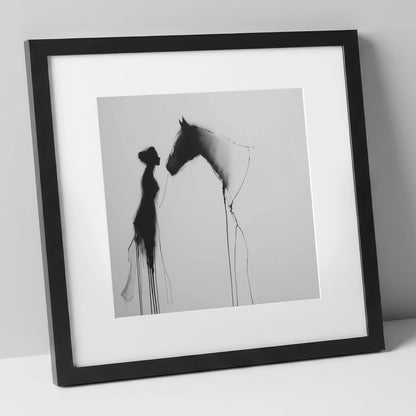 The Unspoken Bond horse & rider art print in black frame