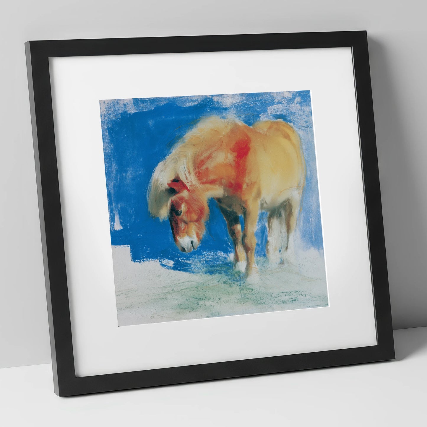 Golden Grazing Pony horse breed art print in black frame