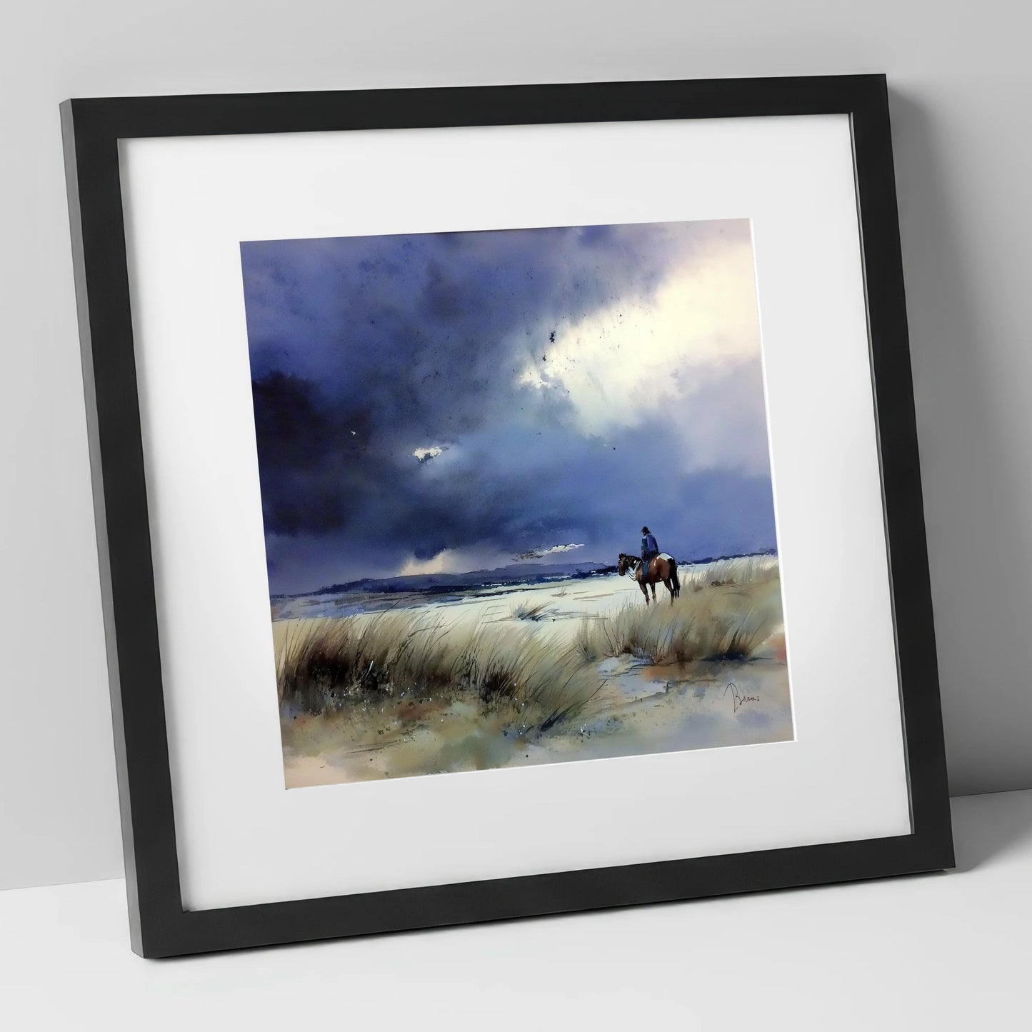 Before the Storm horse landscape art print in black frame