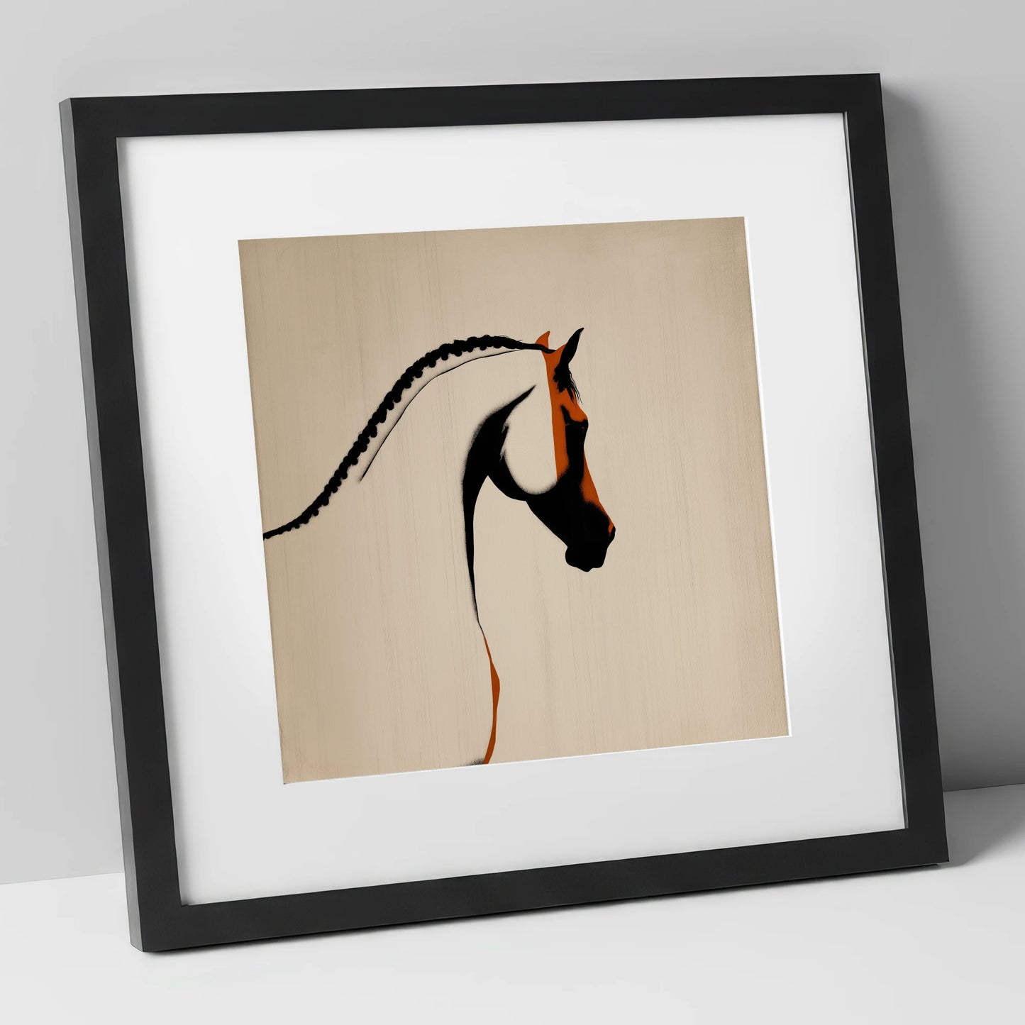 The Plaited Crest horse breed art print in black frame