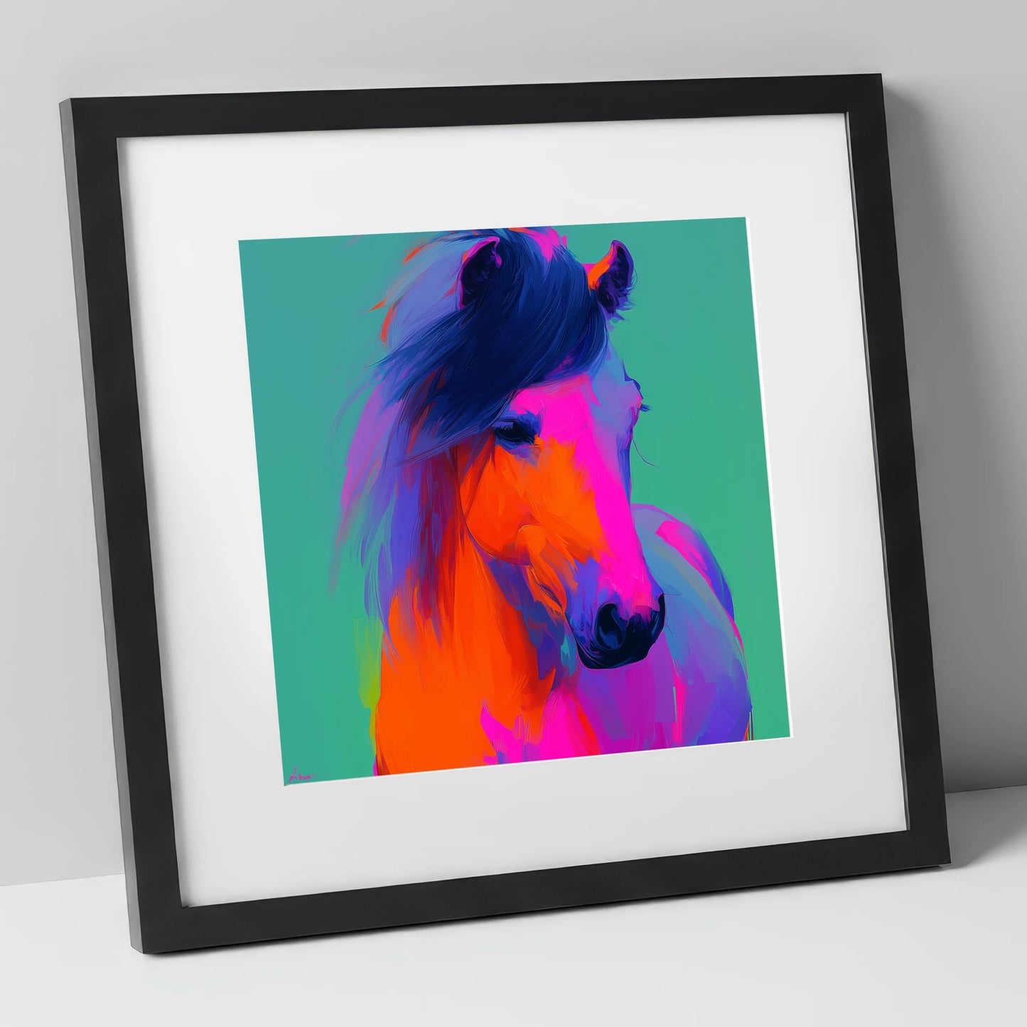 Neon Equine Spirit horse breed art print in black frame