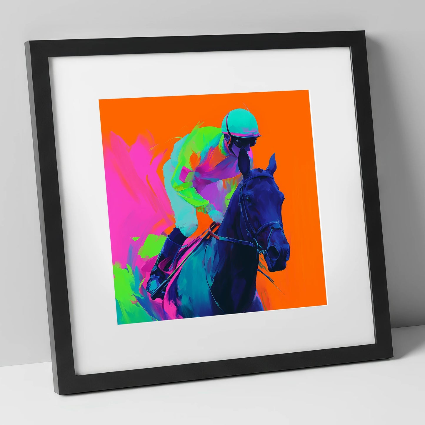 Velocity in Colour racing horse art print in black frame