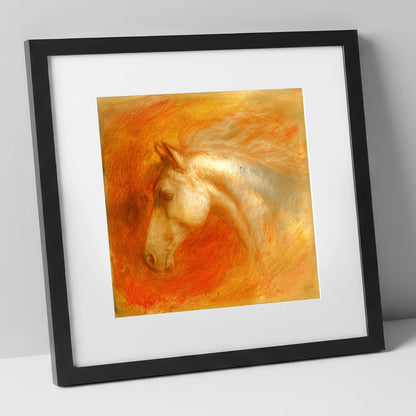 Radiant Terracotta Spirit horse portrait art print in black frame