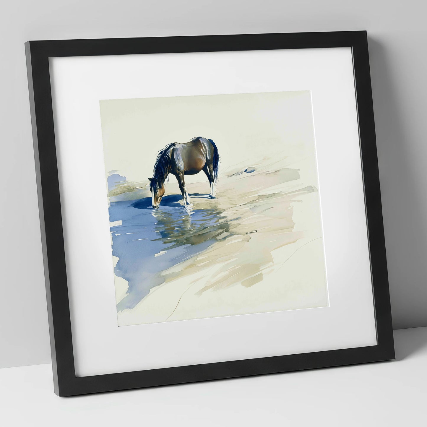 Quiet Reflection wild horses art print in black frame