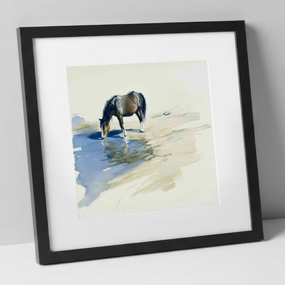 Quiet Reflection wild horses art print in black frame