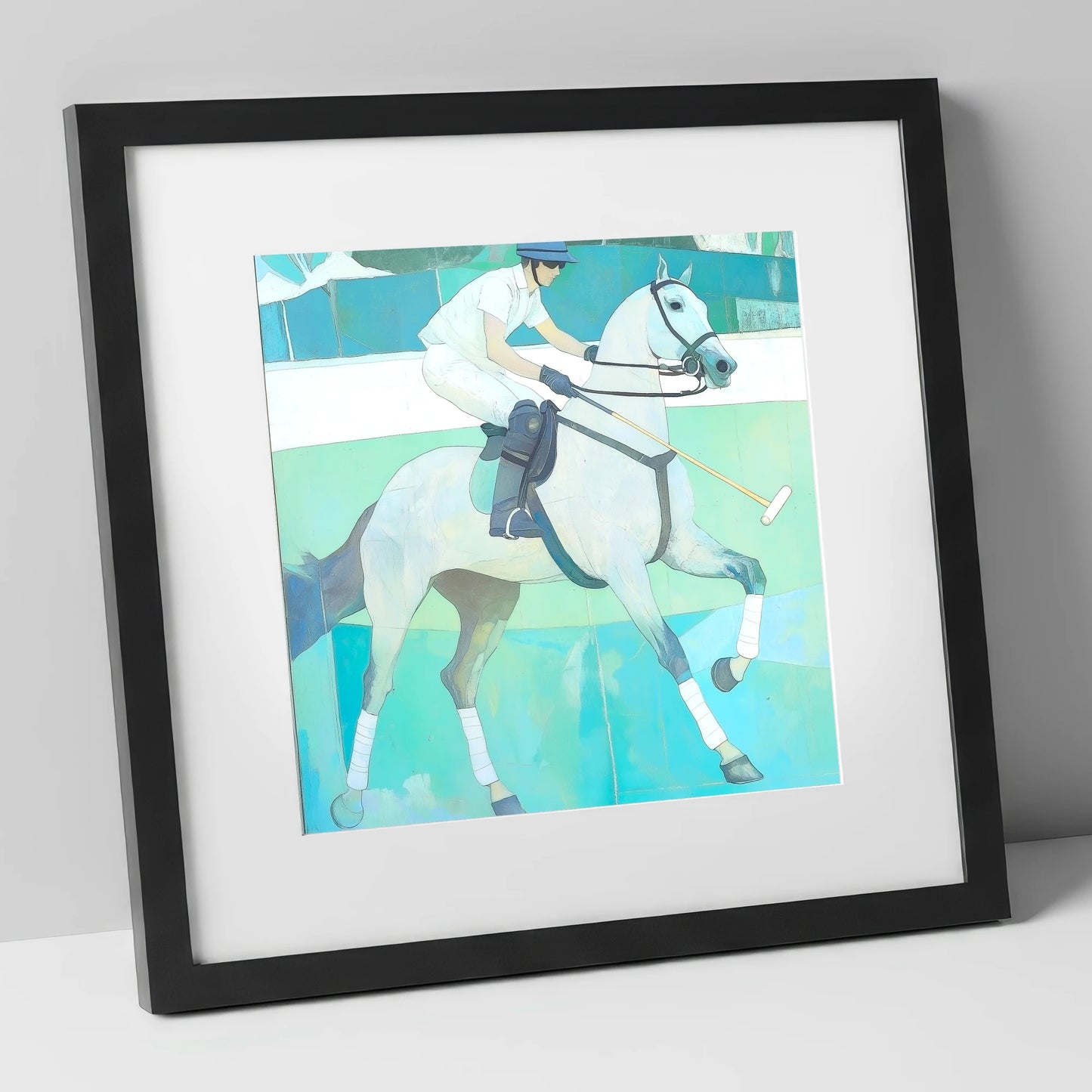 The Serene Chukka polo horse art print in black frame
