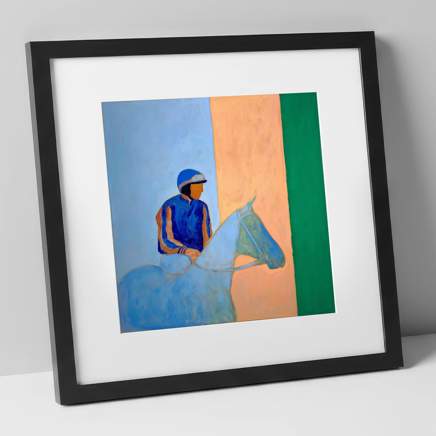 Paddock Serenity racing horse art print in black frame