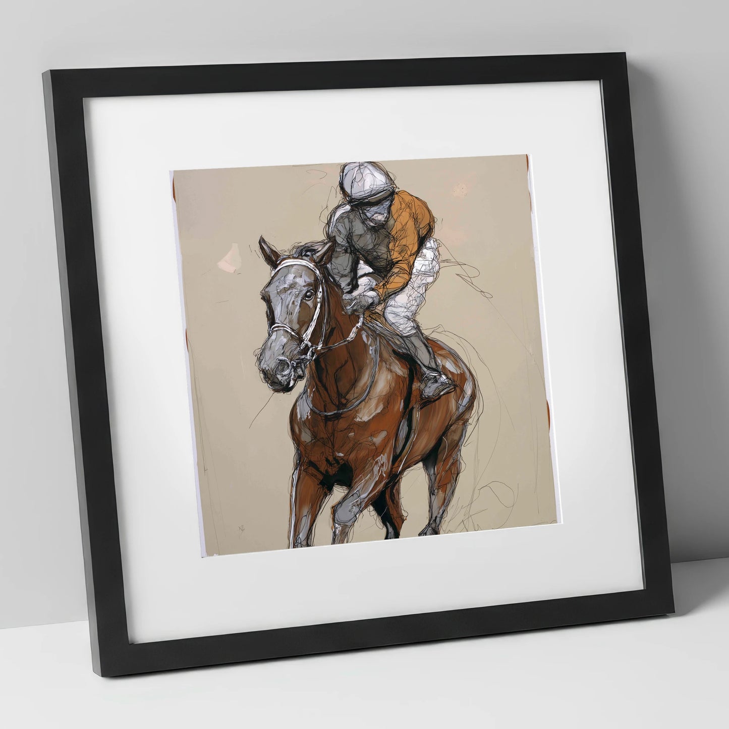 Pace and Power racing horse art print in black frame