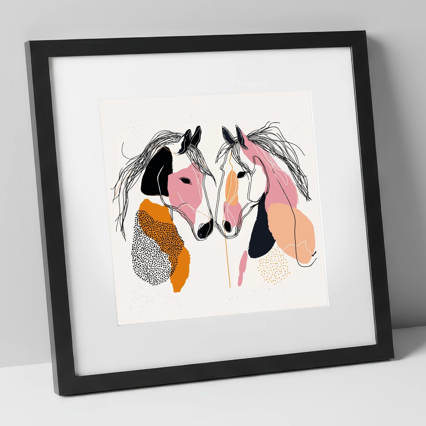 Contemporary Equine Connection horse portrait art print in black frame