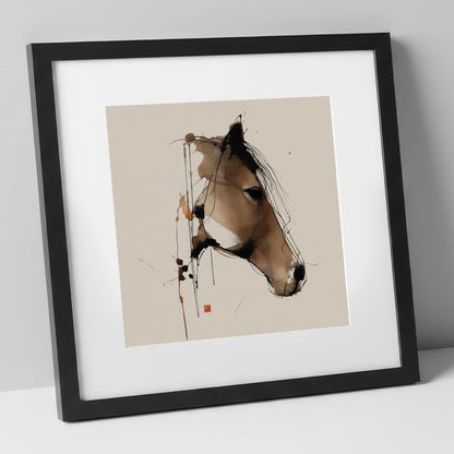 Dynamic Sepia Equine Profile horse portrait art print in black frame