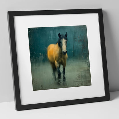 Stepping Through Slate horse portrait art print in black frame