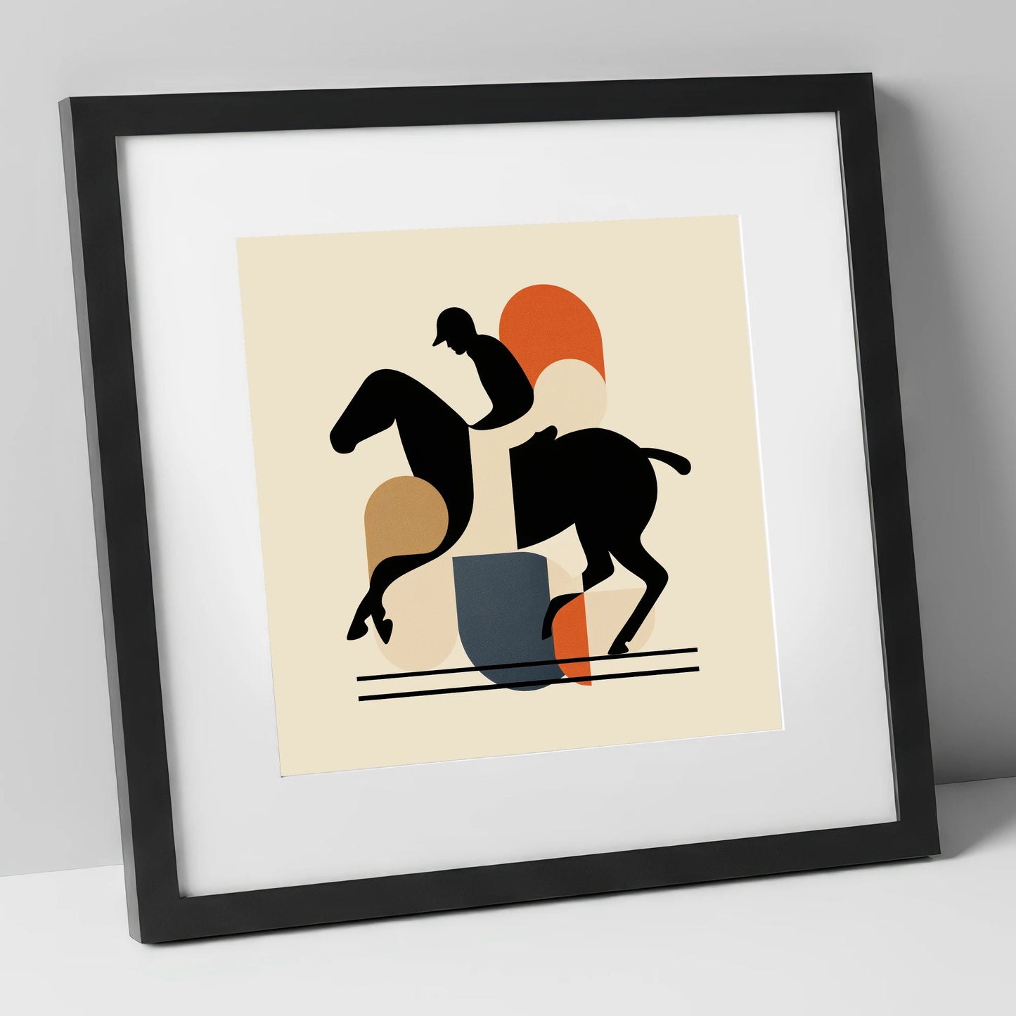Retro Polo Silhouette polo horse art print in black frame