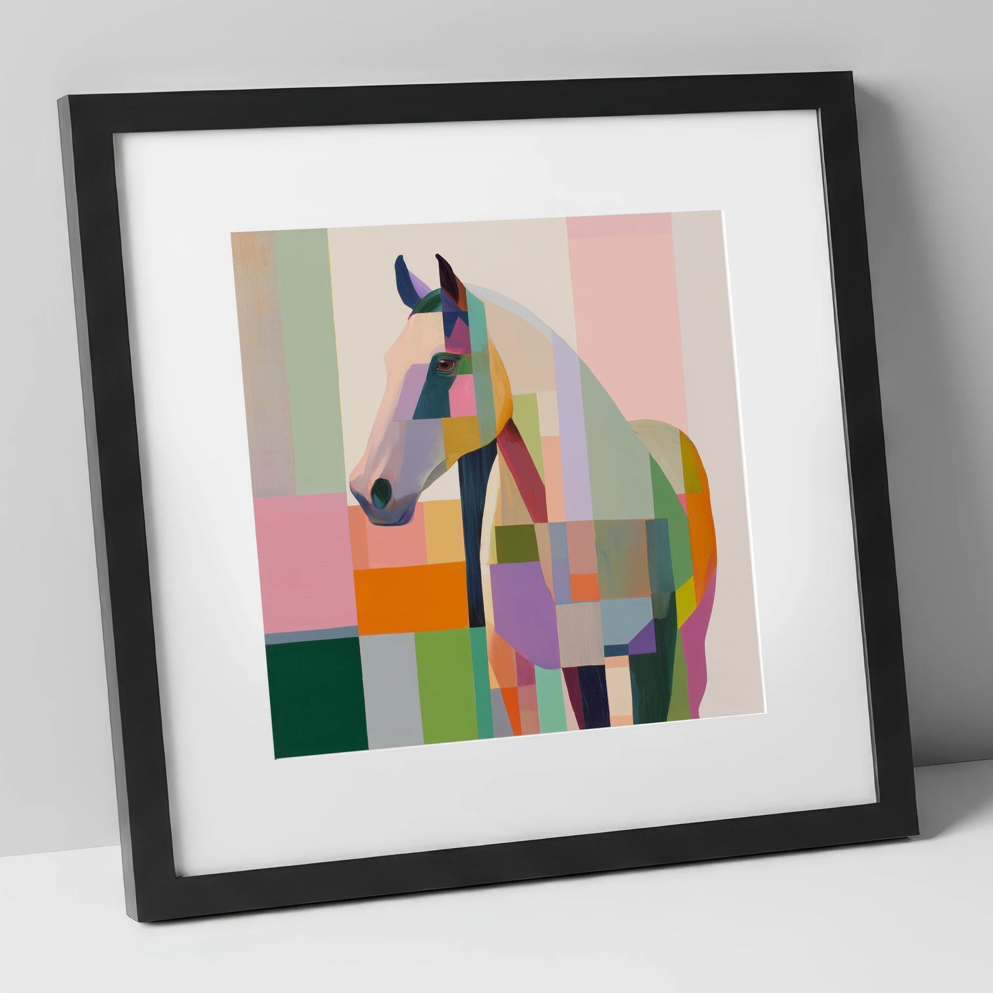 Prismatic Equine Profile horse breed art print in black frame