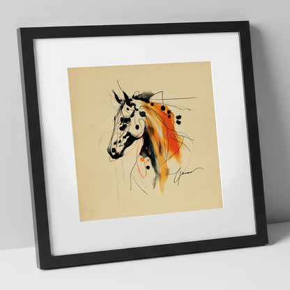 Abstract Amber Spirit horse breed art print in black frame