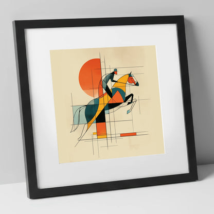 Structured Flight show jumping horse art print in black frame