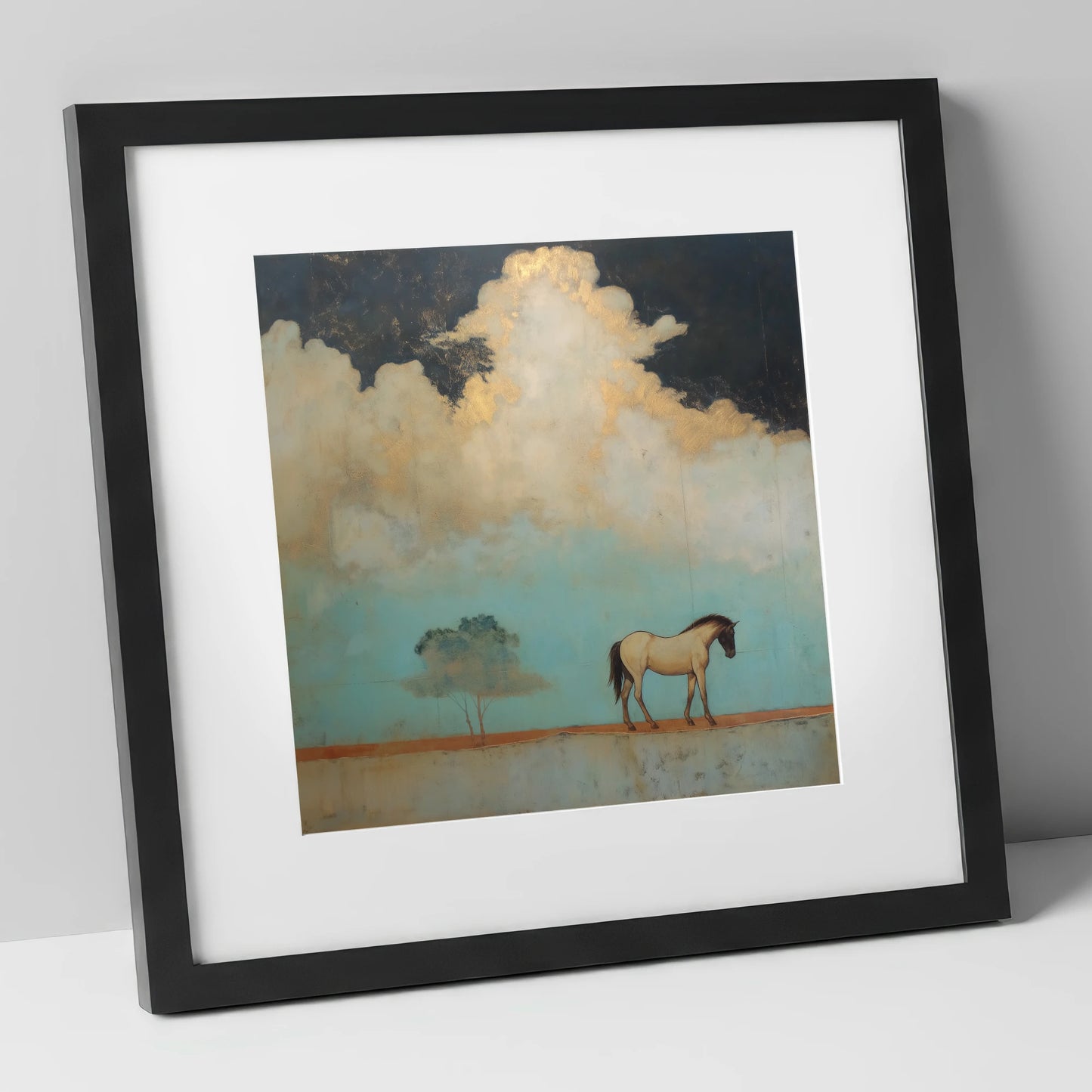 Beneath the Gilded Cloud horse landscape art print in black frame