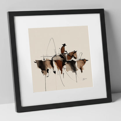 The Cattle Drive western horse art print in black frame
