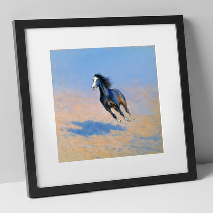 Sunlit Gallop horse breed art print in black frame