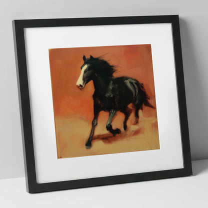Terracotta Spirit horse portrait art print in black frame