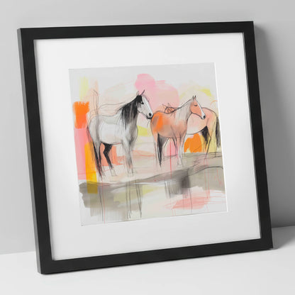 Sunset Harmony on the Plains wild horses art print in black frame