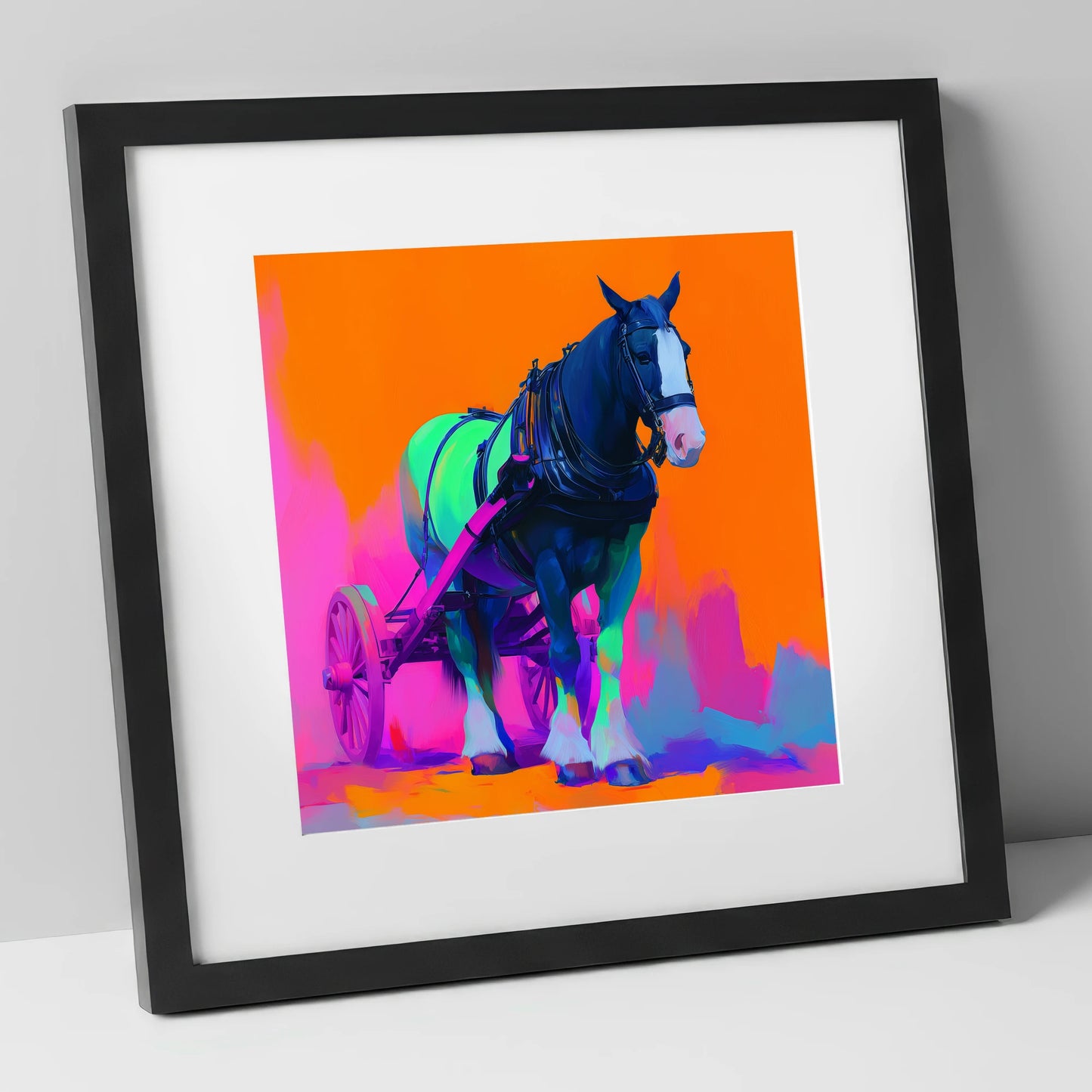 Electric Heavy Horse working horse art print in black frame