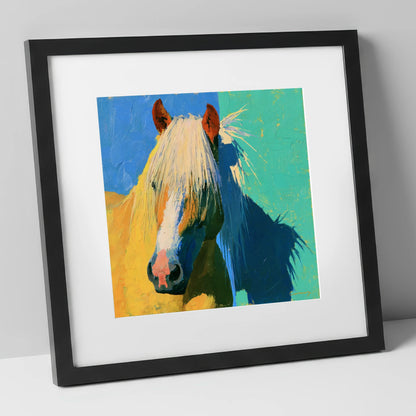 Vibrant Palomino Horse Portrait horse breed art print in black frame