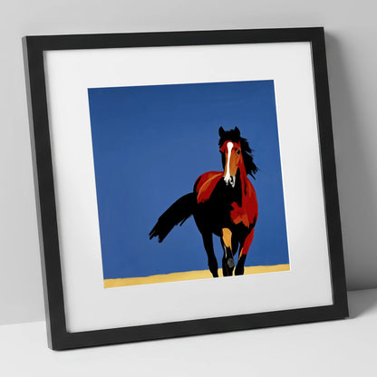 Striking Cobalt Bay horse portrait art print in black frame