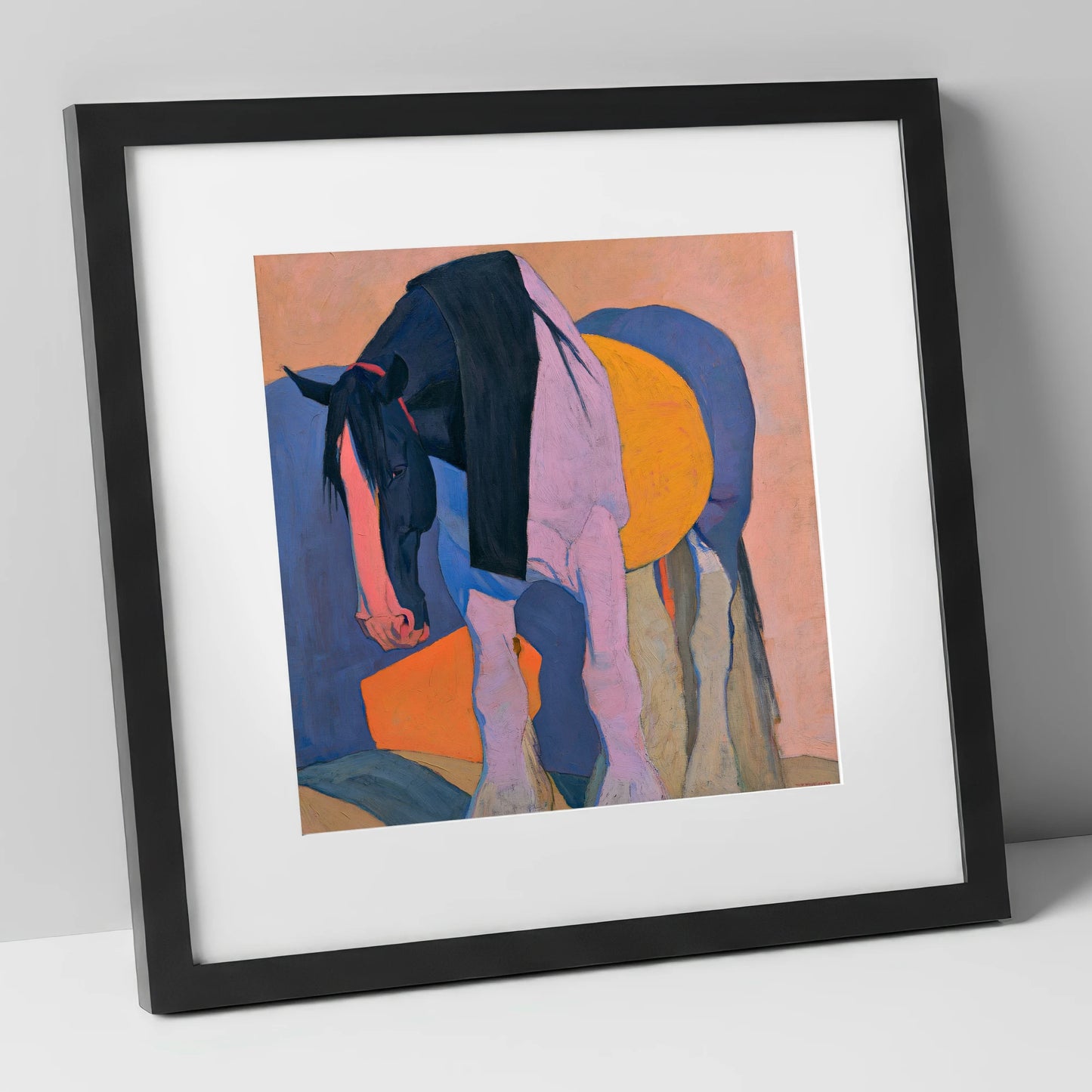 Colourful Abstract Shire Horse horse breed art print in black frame