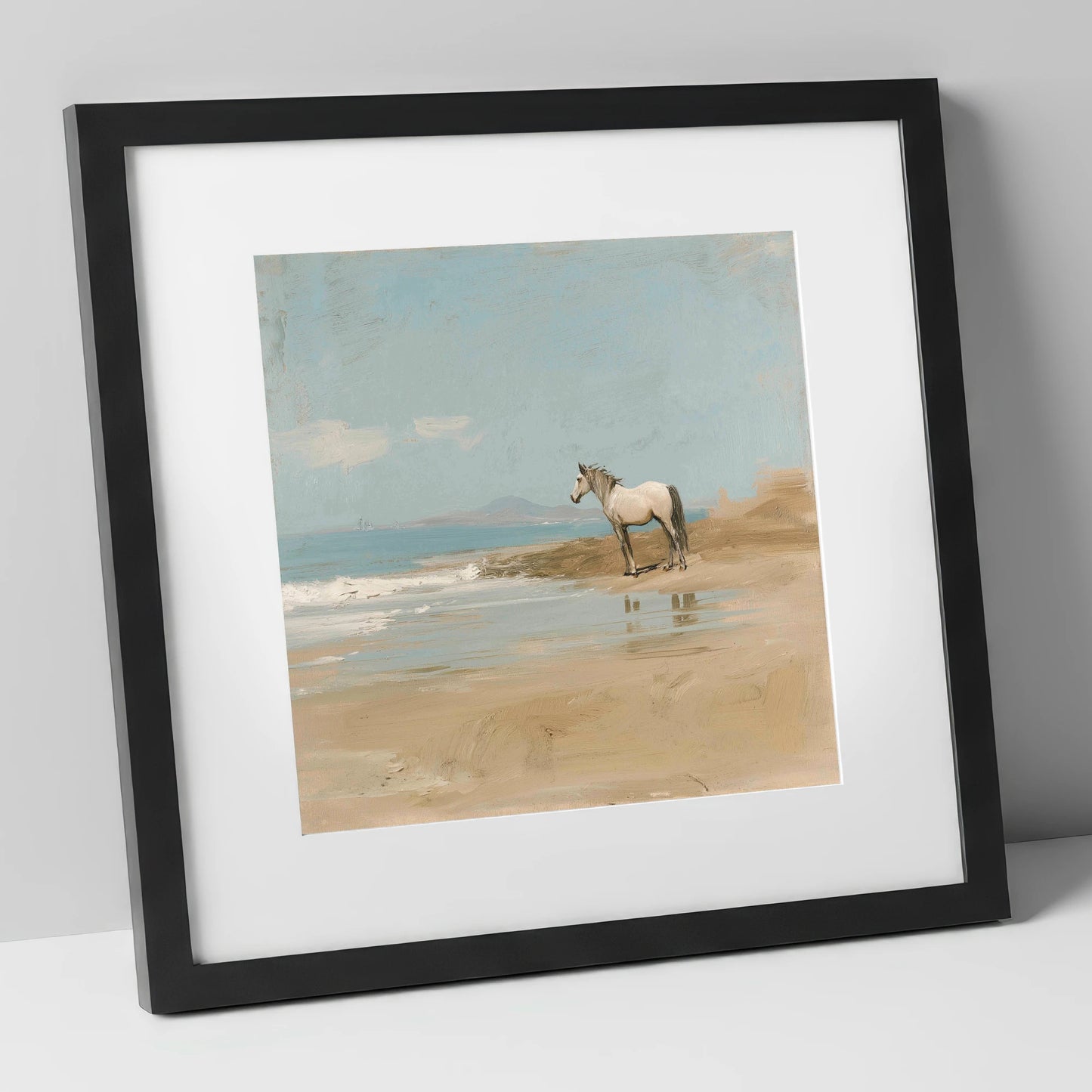 Sentinel of the Shore horse landscape art print in black frame