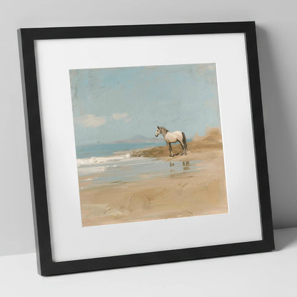 Sentinel of the Shore horse landscape art print in black frame