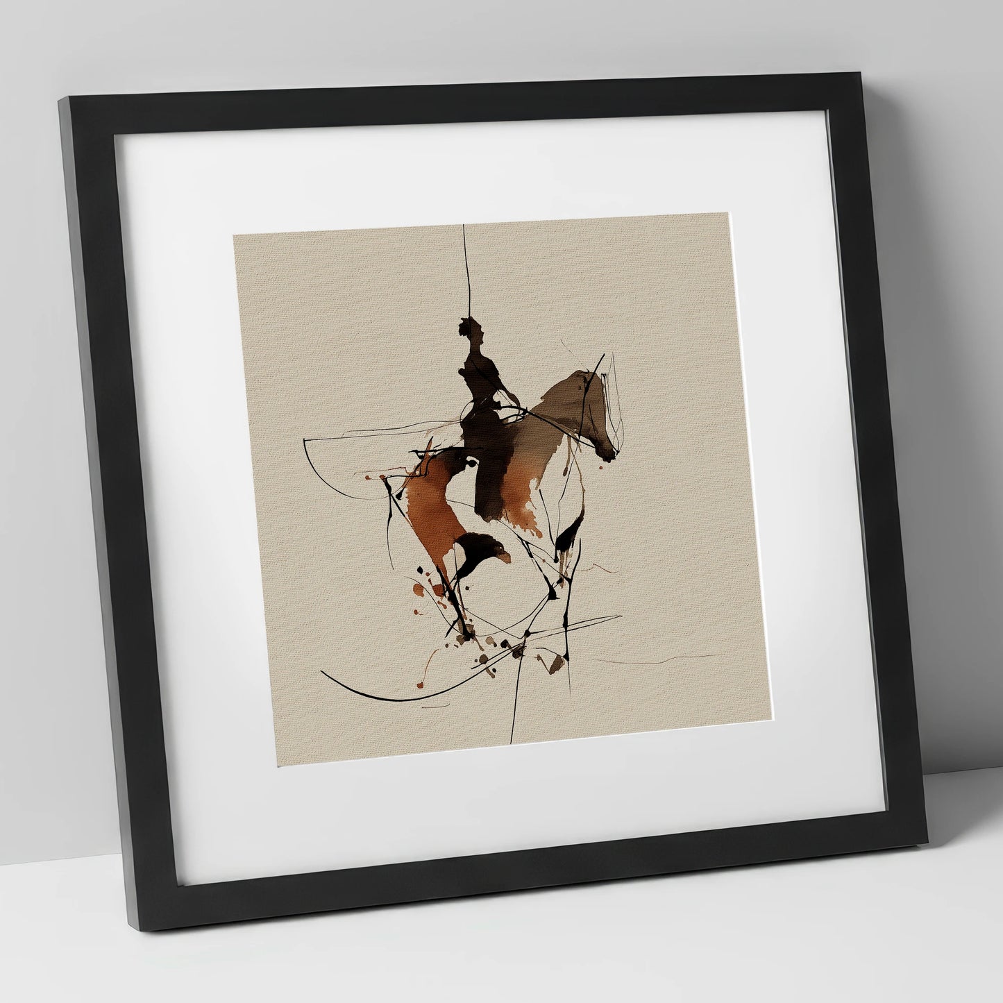 Dynamic Equestrian Harmony horse & rider art print in black frame
