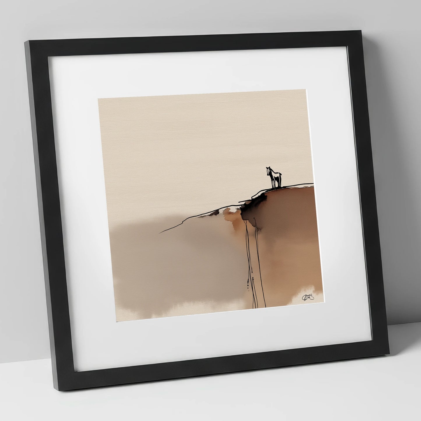 Sentinel on the Edge horse landscape art print in black frame