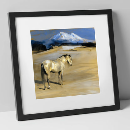 Mountain Sentinel horse landscape art print in black frame
