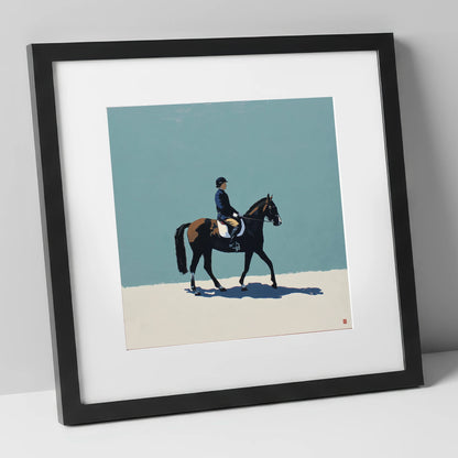 Serene Winter Dressage dressage horse art print in black frame